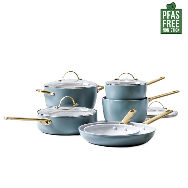 GreenPan Padova 6 (10) Piece PFAS Free Cookset Smokey Blue