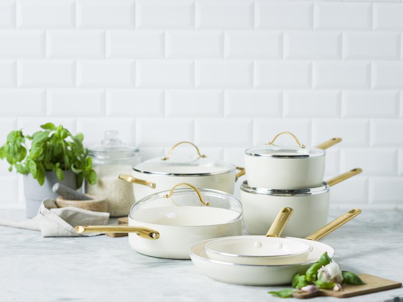 GreenPan Padova 6 (10) Piece PFAS Free Cookset Cream White