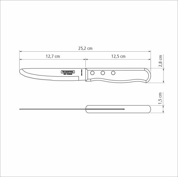 Tramontina Churrasco Steak Knife Serrated Wide Blade Polywood Brown 5", 13cm image 2