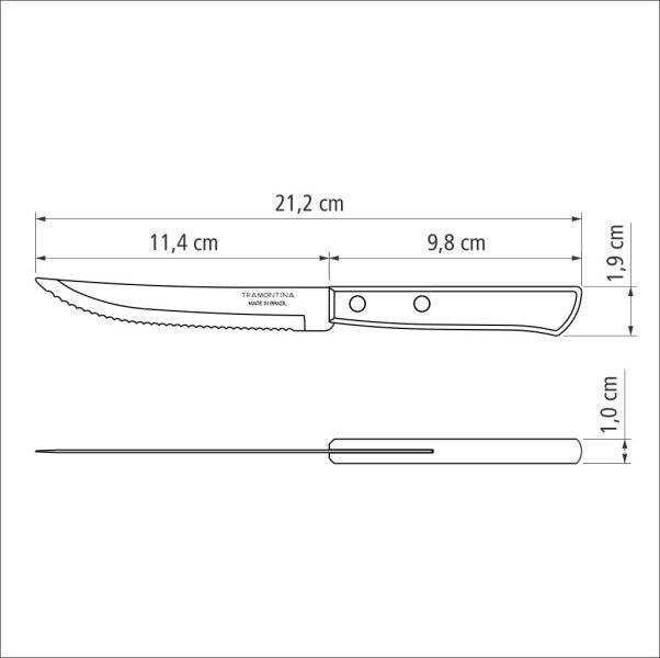 Tramontina Churrasco Steak Knife Serrated Narrow Blade Polywood Brown 5", 11cm image 4