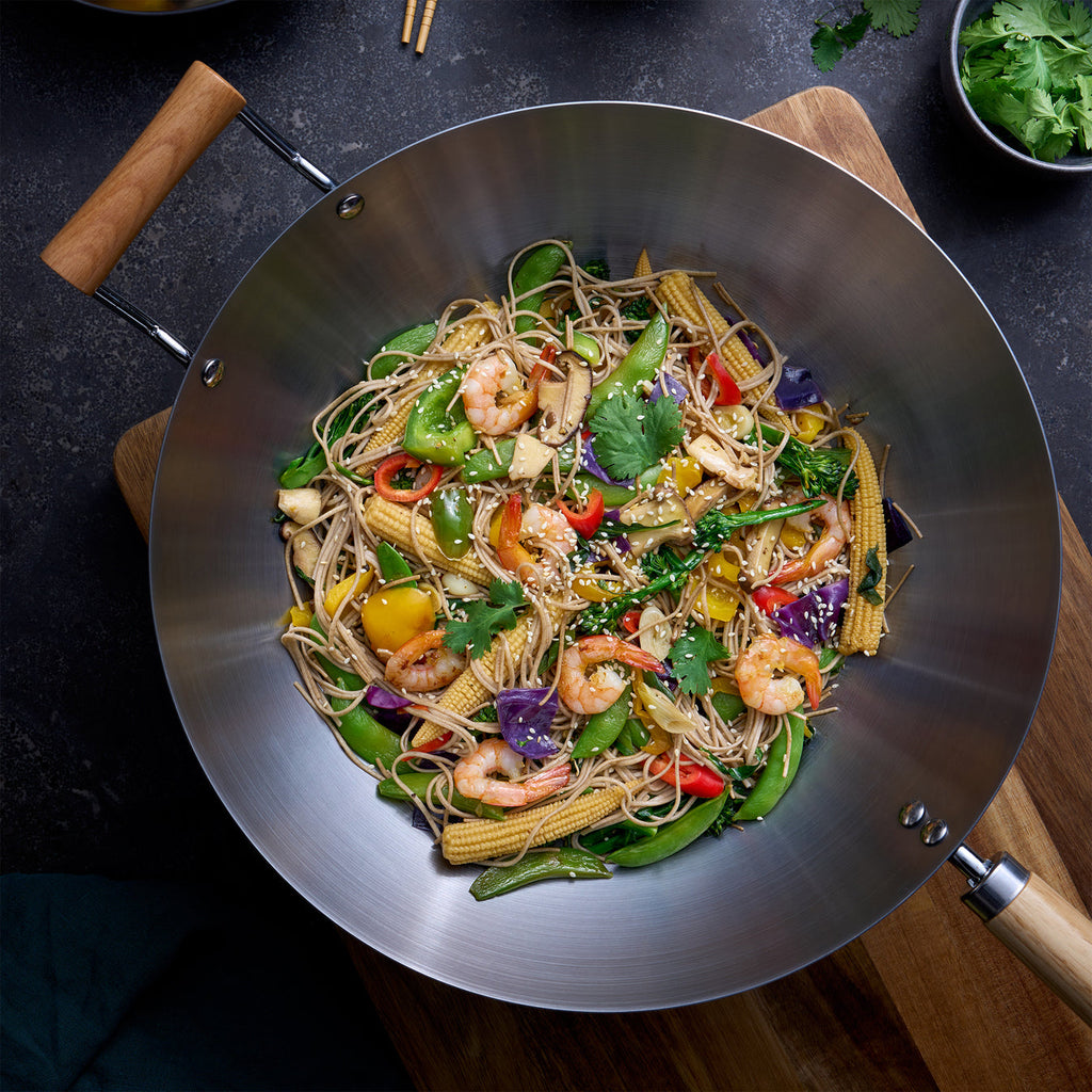 Pyrolux Wok with Wood Long and Helper Handle 36cm