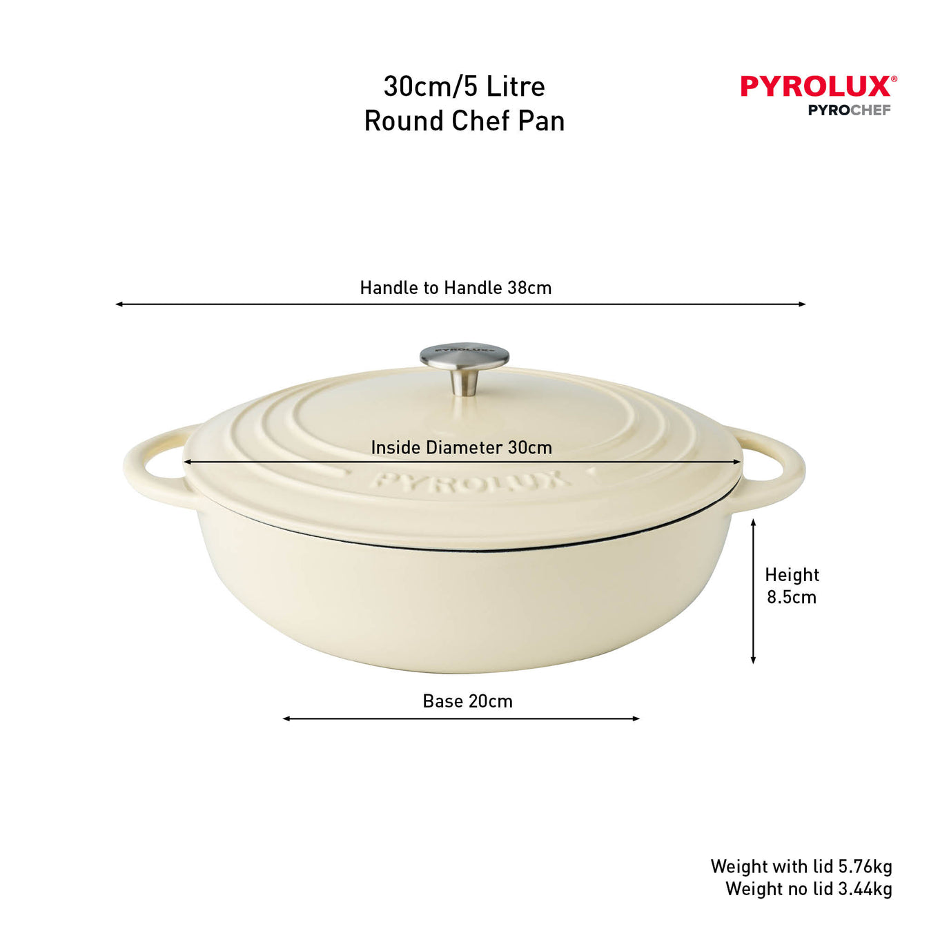 Pyrolux PYROCHEF Round Chef Pan Meringue 30cm/5l