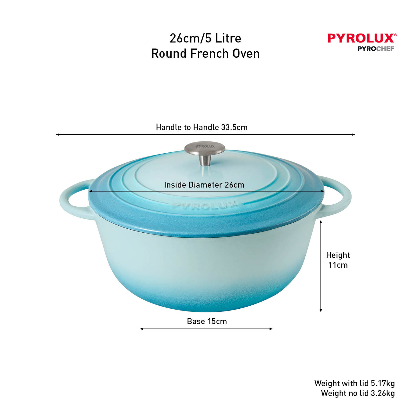 Pyrolux PYROCHEF Round French Oven Duck Egg Blue 26cm/5L