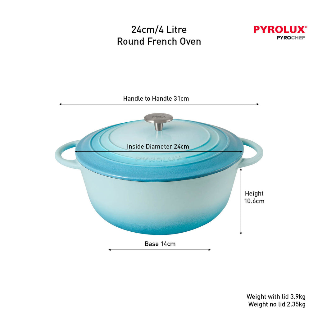 Pyrolux PYROCHEF Round French Oven Duck Egg Blue 24cm/4L