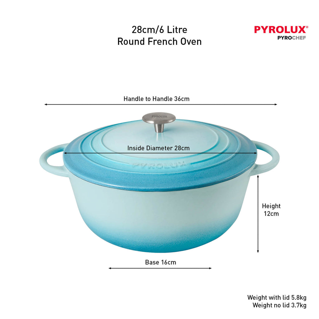 Pyrolux PYROCHEF Round French Oven Duck Egg Blue 28cm/6L