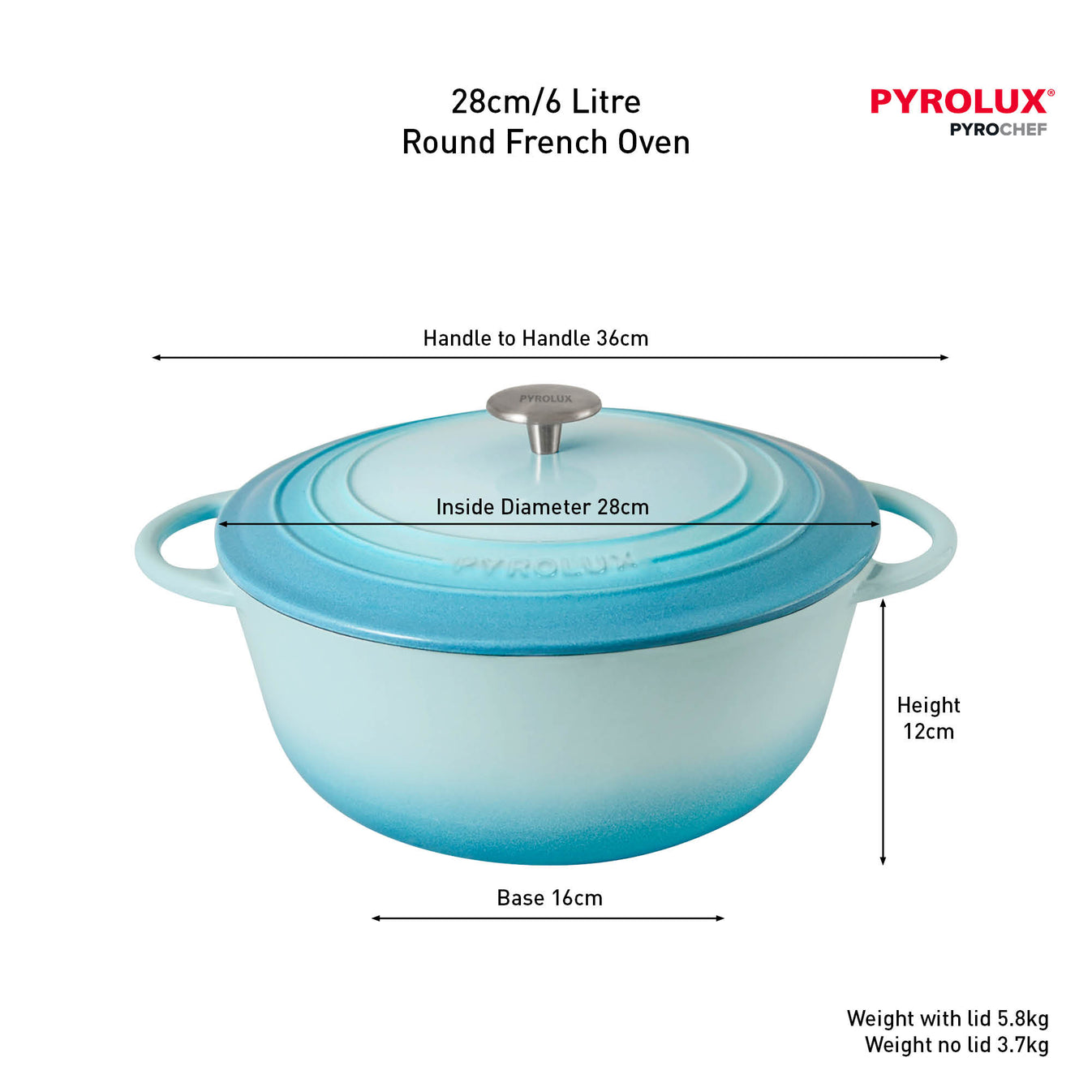 Pyrolux PYROCHEF Round French Oven Duck Egg Blue 28cm/6L