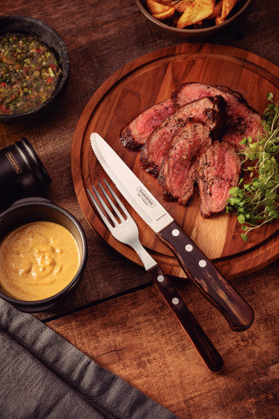 Tramontina Churrasco Steak Knife Serrated Wide Blade Polywood Brown 5", 13cm image 1