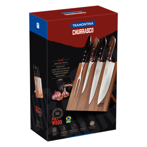 Tramontina Churrasco Barbecue Knife Block 5 Piece - Brown image 1