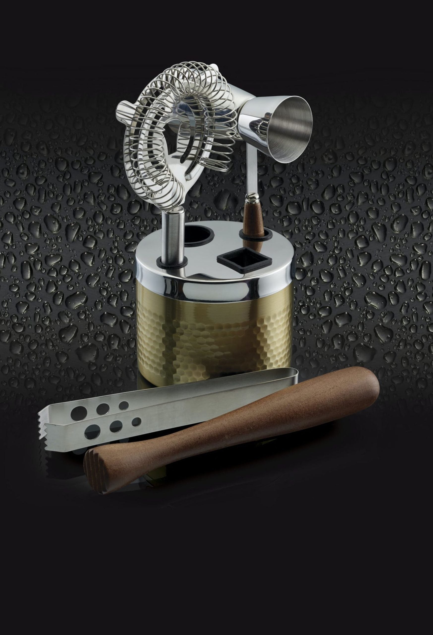 BarCraft Five Piece Hammered Brass Finish Cocktail Tool Set image 4