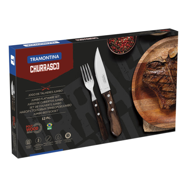Tramontina Churrasco Jumbo Steak Cutlery 12 Piece Set - Brown image 1