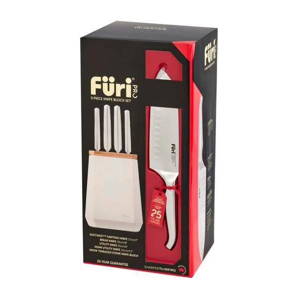Furi Stone Knife Block Snow Terrazzo Set 5 Piece