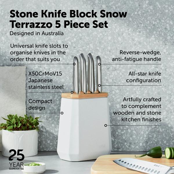 Furi Stone Knife Block Snow Terrazzo Set 5 Piece