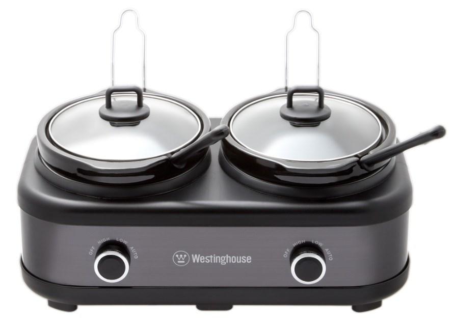 Westinghouse 2 Pot Slow Cooker, Black Stainless Steel image 0