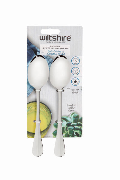 Wiltshire Baguette Dessert Spoon 4Piece Stainless Steel