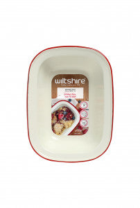Wiltshire Enamel Oblong Pie Dish with red rim 26cm image 1