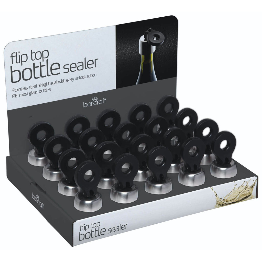 BarCraft Display of 20 Stainless Steel Flip Top Bottle Stoppers image 1