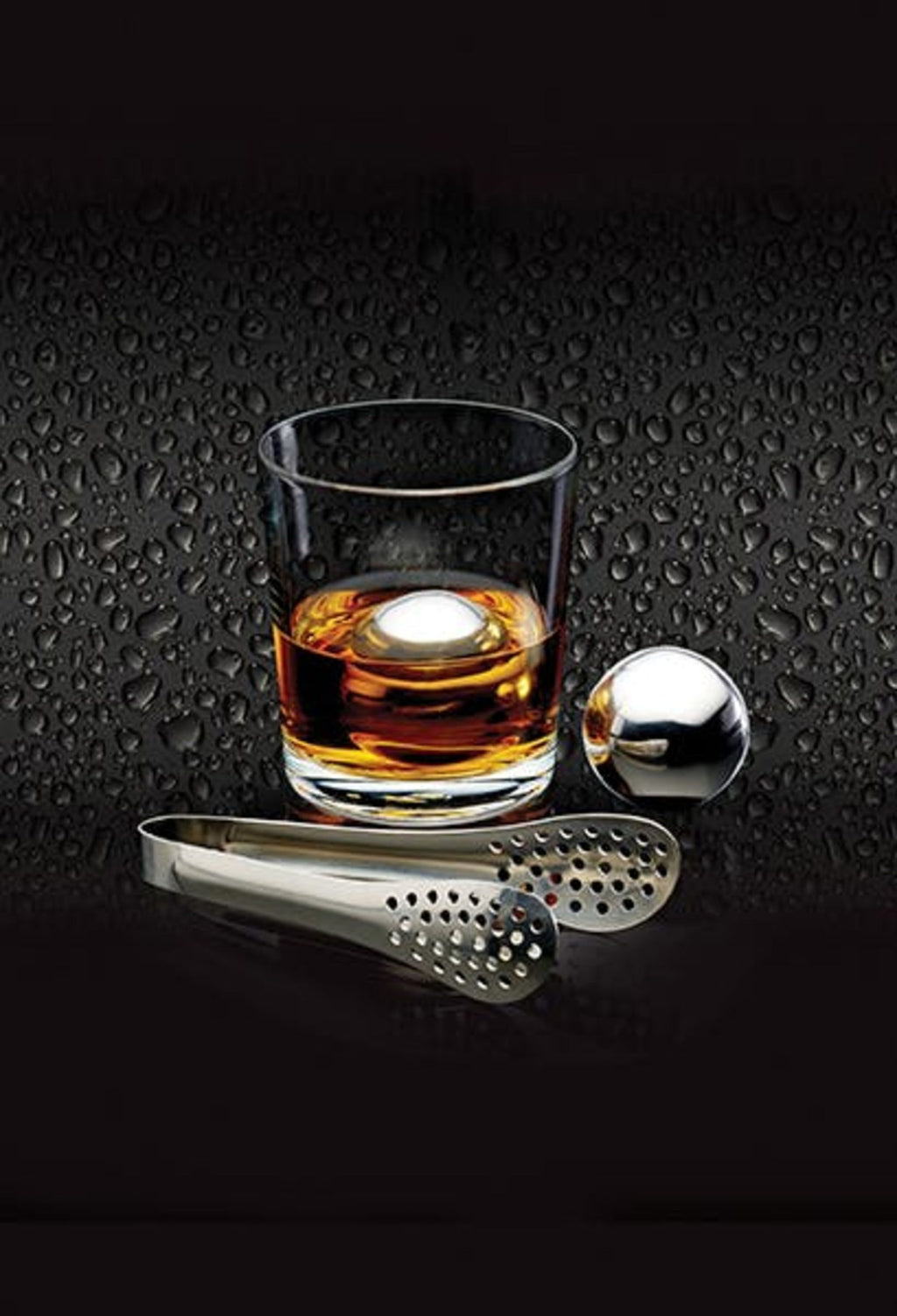 BarCraft 3 Piece Stainless Steel Ice Balls, Tongs and Storage Bag image 1