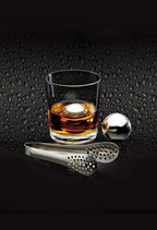 BarCraft 3 Piece Stainless Steel Ice Balls, Tongs and Storage Bag image 1