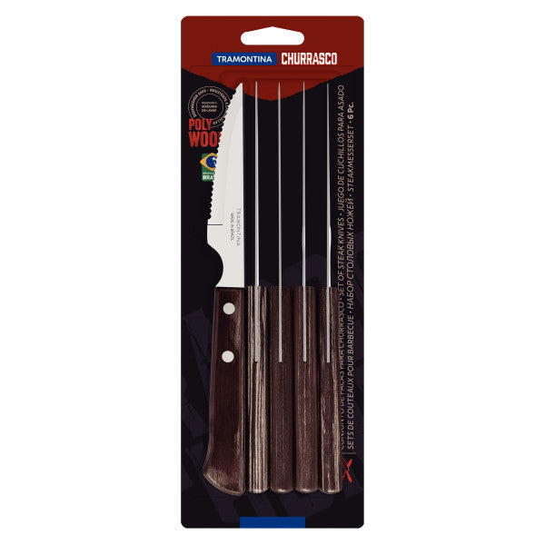 Tramontina Churrasco Steak Knife Spanish 6 Piece Set 11cm Brown Handles image 1