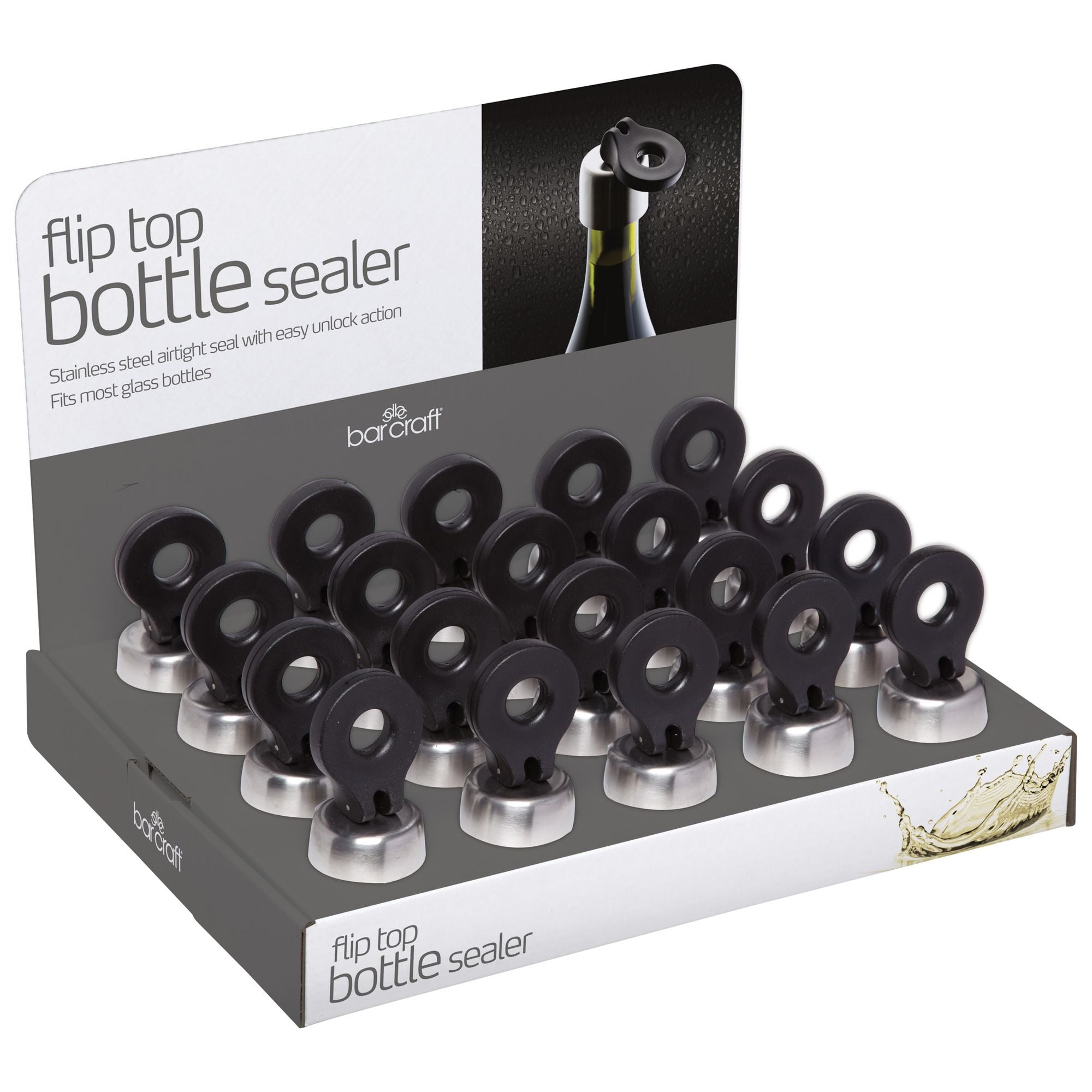 BarCraft Display of 20 Stainless Steel Flip Top Bottle Stoppers image 2