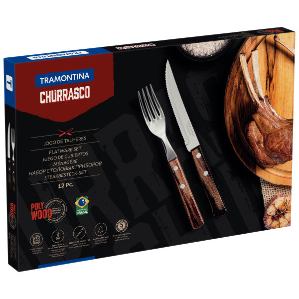 Tramontina Churrasco Steak Knife Polywood Traditional Steak Set Brown 12pc image 1