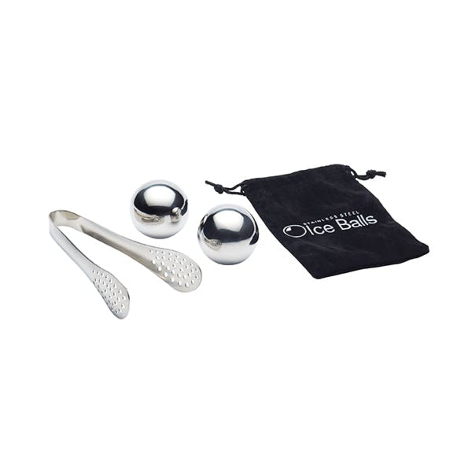 BarCraft 3 Piece Stainless Steel Ice Balls, Tongs and Storage Bag image 0