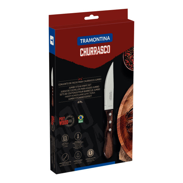 Tramontina Churrasco Steak Knife Jumbo Point Brown 4 Piece Set 12cm image 1
