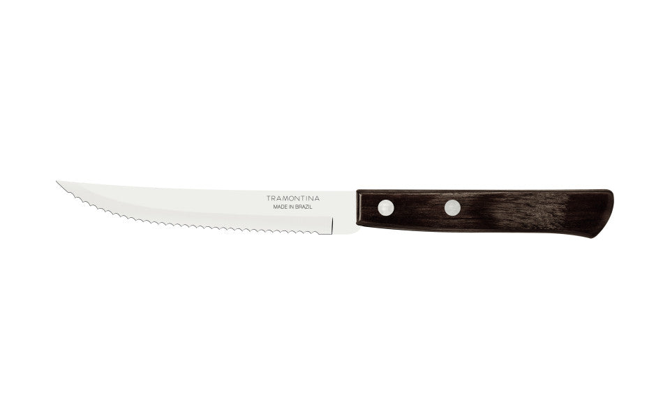 Tramontina Churrasco Steak Knife Serrated Narrow Blade Polywood Brown 5", 11cm image 0