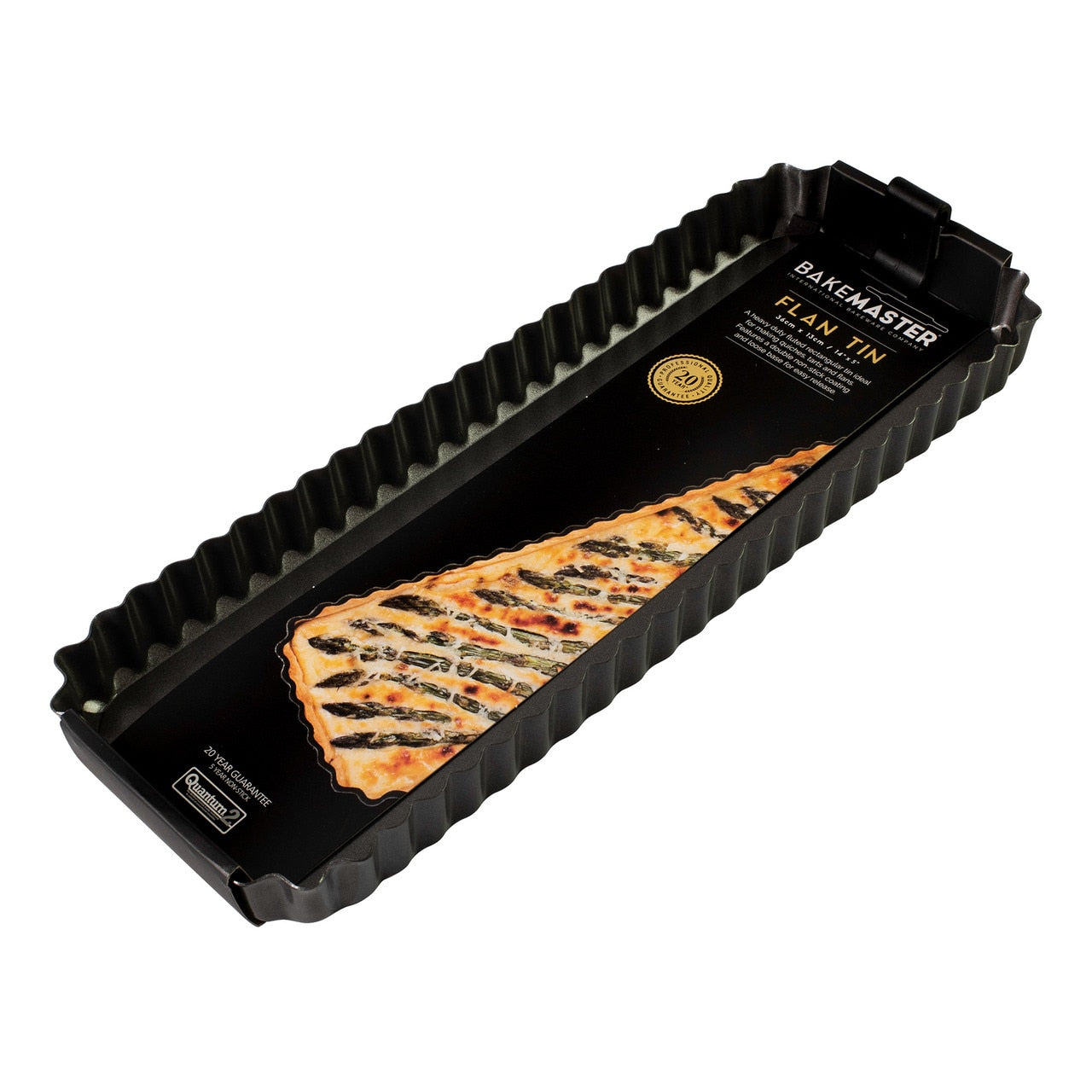Bakemaster Loose Base Fluted Rectangular Flan/Quiche Pan, 36 X 13 X 3.5Cm - Non-Stick image 1