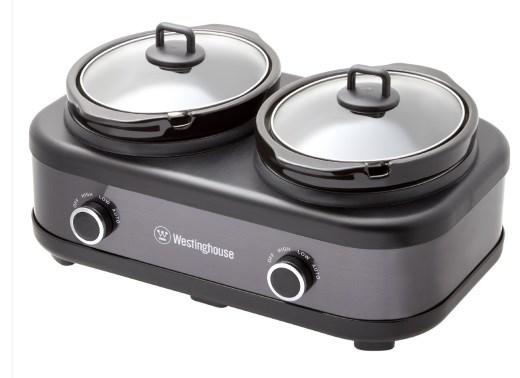 Westinghouse 2 Pot Slow Cooker, Black Stainless Steel image 1