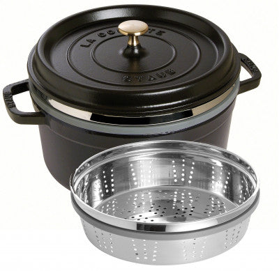 Staub Round Cocotte with Steamer - 26cm Black image 0